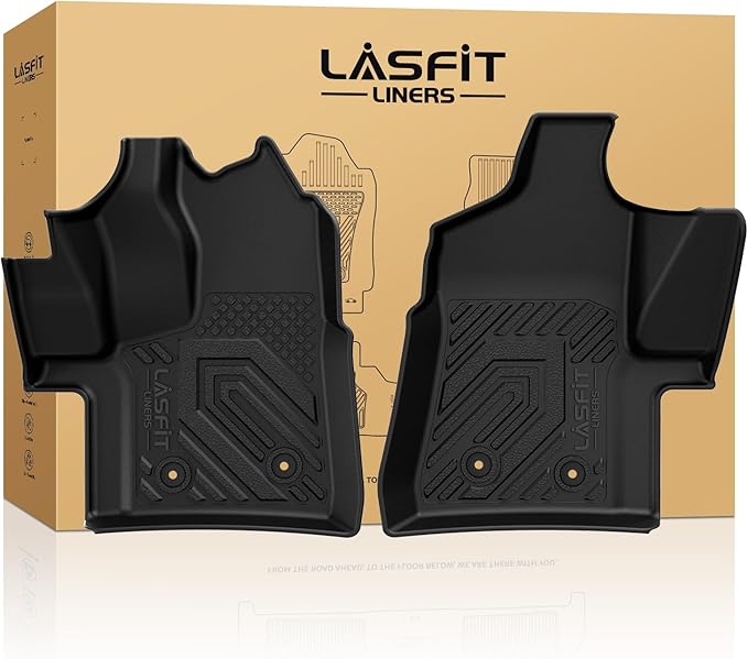LASFIT Front Floor Mats for 2022-2025 2026 Ford Transit 150/250/350/350HD Vinyl Floor(Not for Transit Connect) All Weather Protector TPE Van Floor Liners for Transit Cargo/Passenger/Crew Vans, Black