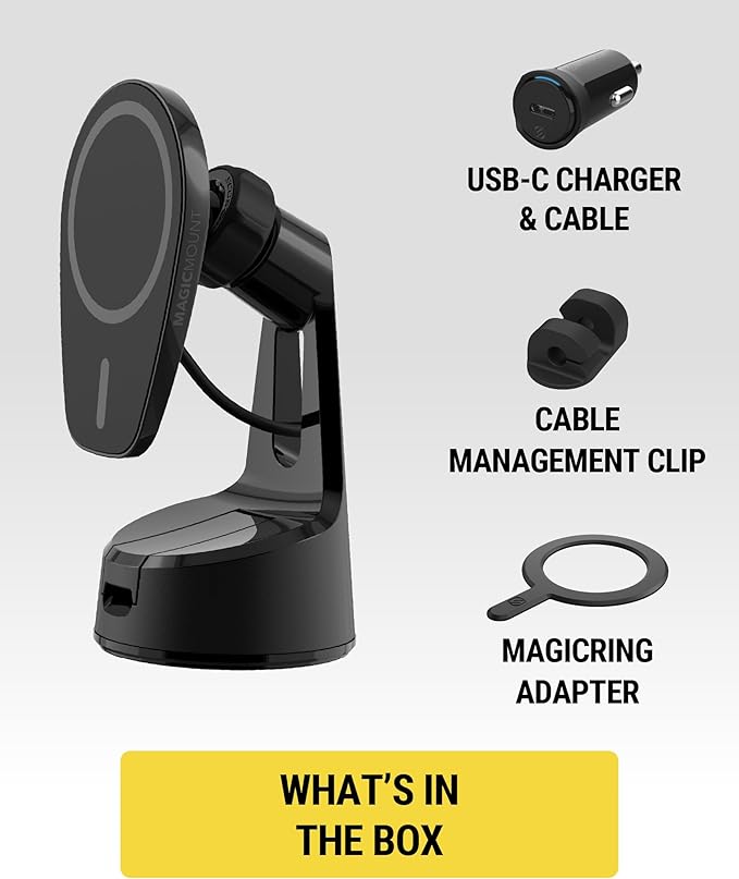 Scosche MPQ6 Magnetic Phone Holder for Car Dashboard/Windshield, 15W Wireless Fast Car Charger Stand, Hands Free Cell Phone Mount Compatible with iPhone 17/16/15/14/13/12 Series & MagSafe Case