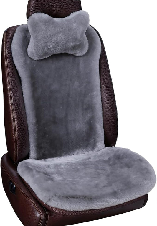 OGLAND Shearling Sheepskin Car Seat Cover-Fluffy Fuzzy Soft Fur Auto Seat Cushion for Universal Comy Seat Pad Accessories Automobiles (3 Pack Front, Misty Gray)