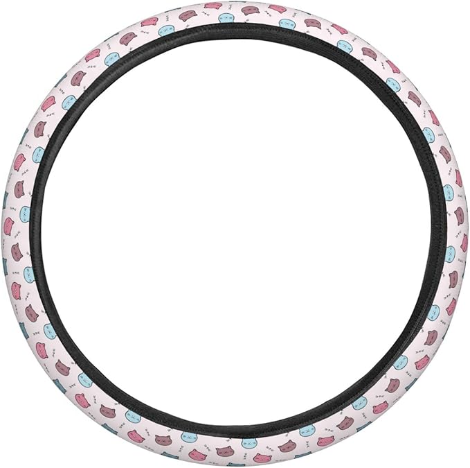 Dujiea Cartoon Cat Face Elastic Stretch Steering Wheel Cover, Anti-Slip and Durable Car Steering Wheel Accessories for Women Men, 15 Inch Universal Fit Car, Truck, SUV