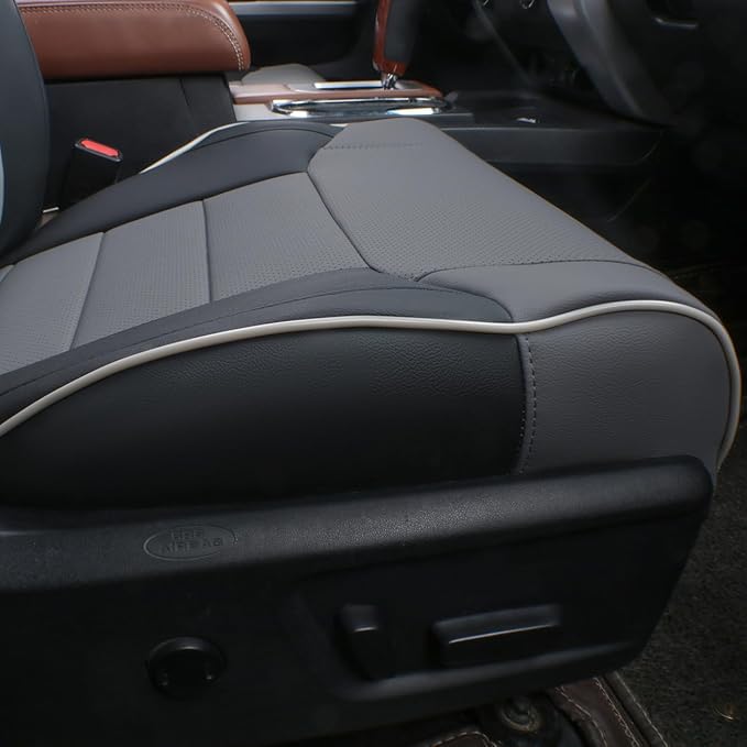 EKR Custom Fit Tacoma Leather Car Seat Covers for Select Toyota Tacoma 2012 2013 2014 2015 (Regular Seats)- Full Set, Leathere (Black/Gray)