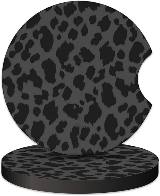 2 Pcs Car Cup Coasters, Black Leopard Print Universal Non-Slip Rubber Car Coasters for Cup Holders 2.75 inch, Car Interior Accessories for Women