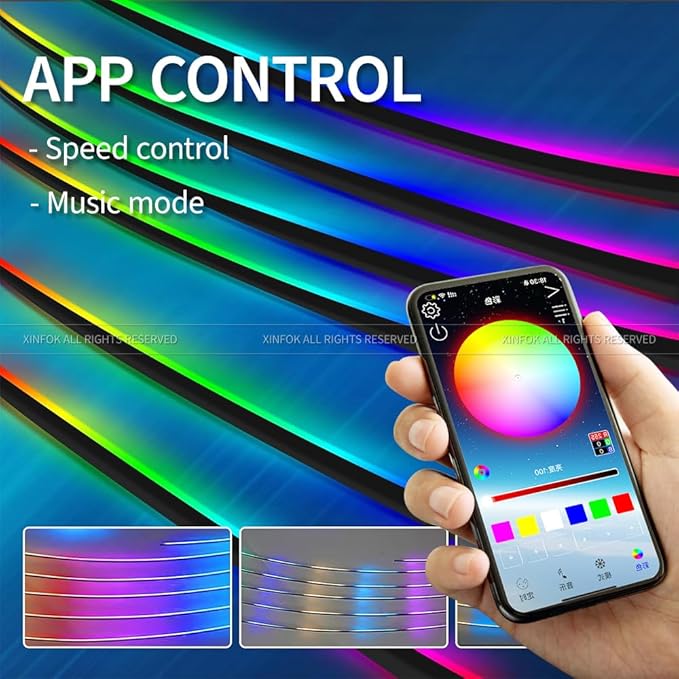 Ambient Lighting Car Led Lights Interior with APP, USB Powered Acrylic Neon Flexible Strip Fiber Optic LED Ambient Lighting kit,4 in 1 RGB Sound Active Music Lights Sync Car Decorations