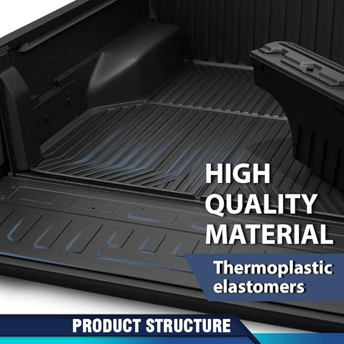 PIT66 TPE Floor Mats Fit Ford F150 2021-2025 Only Fit 6.5FT Long Truck Accessories Cargo Liners All Weather Protection 2Pcs Alfombrillas Y Revestimiento para Maletero Black