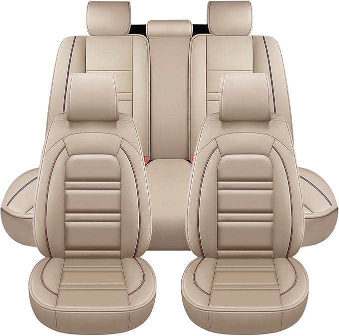 Seat Covers for Dodge ram 2004-2011 | 5-Seats Leather Seat Covers, Easy to Install Automotive Seat Covers Full Set (Full Set, Beige)