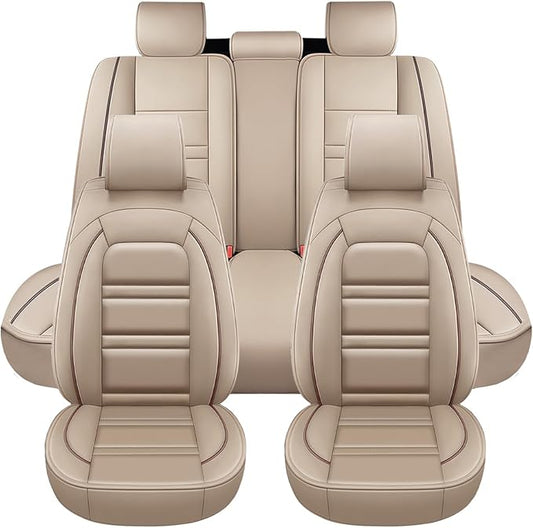 Seat Covers for Nissan Car Versa 2007-2025 | 5-Seats Leather Seat Covers, Easy to Install Automotive Seat Covers Full Set (Full Set, Beige)