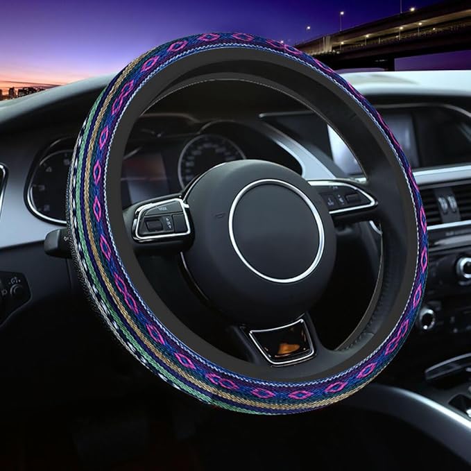 Tribal Fabric Close Up Background Elastic Steering Wheel Cover Colorful Steering Wheel Cover Anti Slip Protective Case Universal Stretch Steering Protector