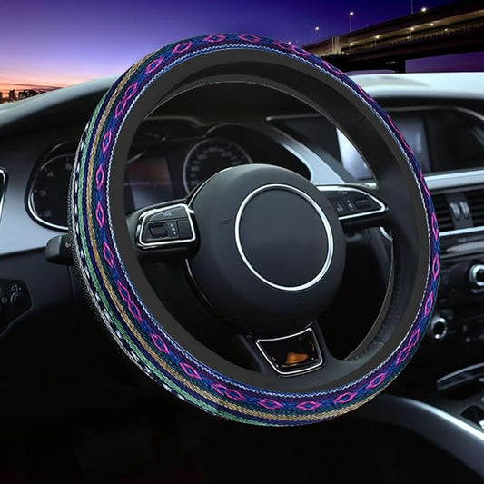 Tribal Fabric Close Up Background Elastic Steering Wheel Cover Colorful Steering Wheel Cover Anti Slip Protective Case Universal Stretch Steering Protector