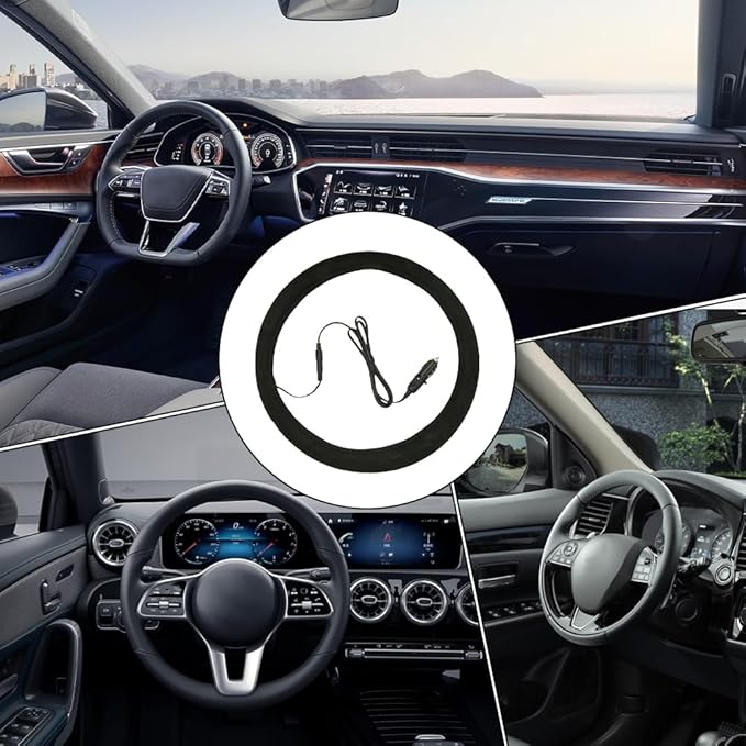 Steering Wheel Cover - 12V Plug-in Heated Wheel Protector for Winter Vehicles, Sedan, Truck, Minivan, Daily Commute, Long Drive, Road Trip, Travel Adventure, Comfortable Anti-Slip Design
