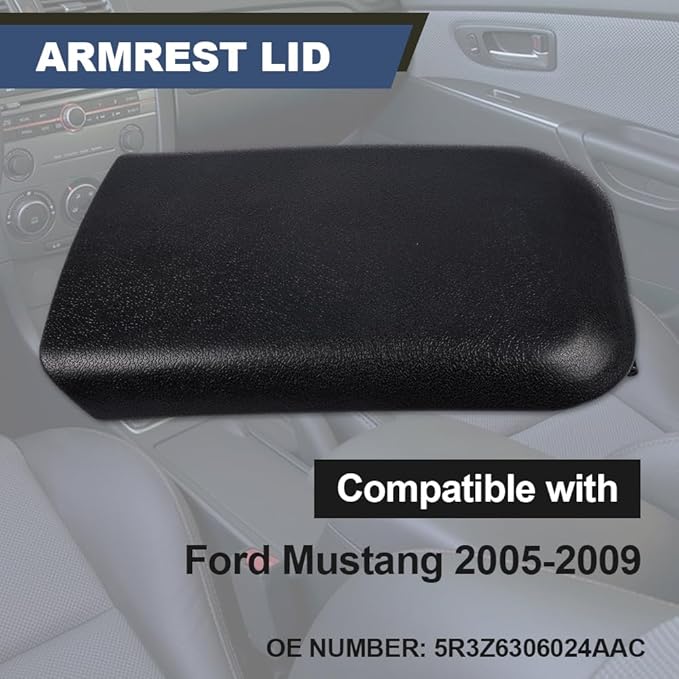 PIT66 Center Console Armrest Lid with Latch Compatible with Ford Mustang 2005-2009 Replacement 5R3Z6306024AAC Black