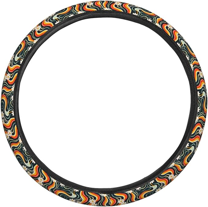 Groovey Waves Daisy Steering Wheel Covers Anti-Slip Elasticity Car Accessories Steering Wheel Protector Universal 15 Inch for Cars SUV Vehicle Truck