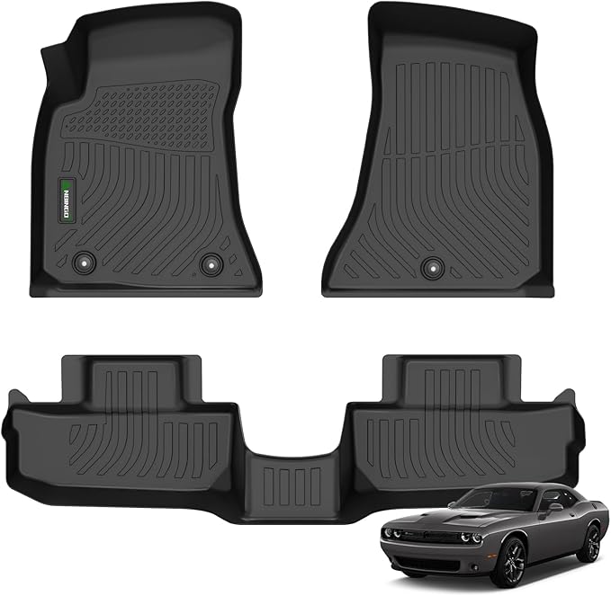 ANBINGO®-for Dodge Challenger RWD Floor Mats 2015-2023, Car Mats for Challenger RWD All Weather Mats Protection TPE Automotive Challenger RWD Floor Mat Fits Full Set Accessories, Black