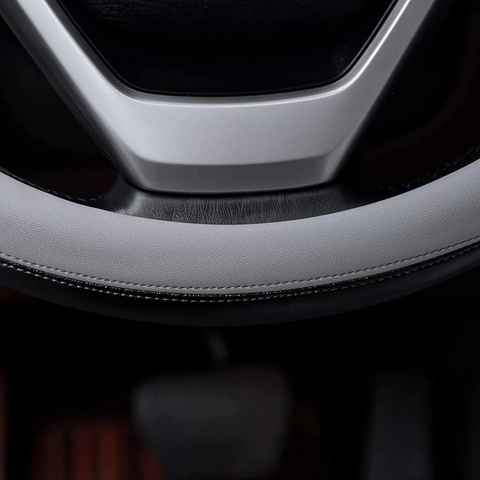 Valleycomfy Microfiber Leather Steering Wheel Covers Universal 15 inch (Gray)