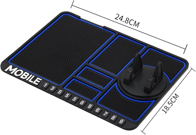 Anti-Slip Mat with Mobile Phone Holder, 4 in 1 Mobile Phone Anti Slip Pad, Dashboard Cell Phone Holder, with Temporary Parking Number, Detachable & Washable (Black)