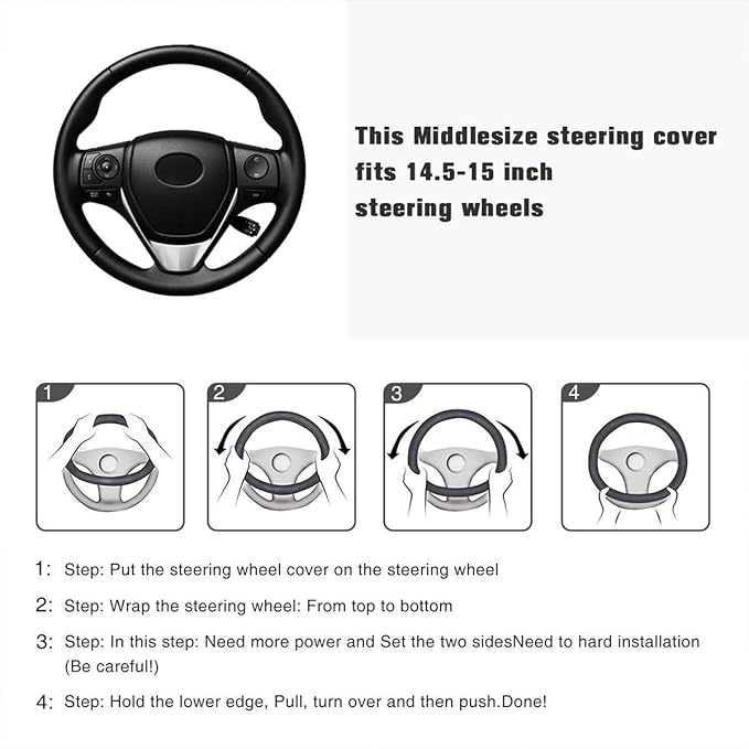 Flying Banner Faux Leather Heavy Duty Inner Ring car Steering Wheel Cover 14.5-15 inches (All Black)