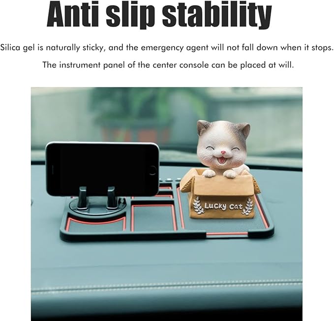 Anti-Slip Mat with Mobile Phone Holder, 4 in 1 Mobile Phone Anti Slip Pad, Dashboard Cell Phone Holder, with Temporary Parking Number, Detachable & Washable (Black)