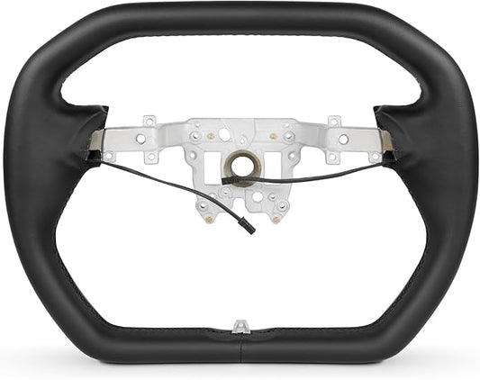 ZIMABLUE Black Cyber Truck Steering Wheel For Tesla Model 3 Accessories 2024 2025, Black Nappa Leather for Tesla Model 3 Highland 2024-2025 With Heating Function,Without stripe