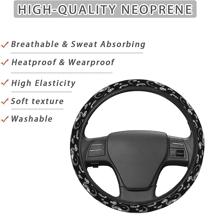 Dinosaur Skeleton Skull Steering Wheel Covers Anti-Slip Elasticity Car Accessories Steering Wheel Protector Universal 15 Inch for Cars SUV Vehicle Truck