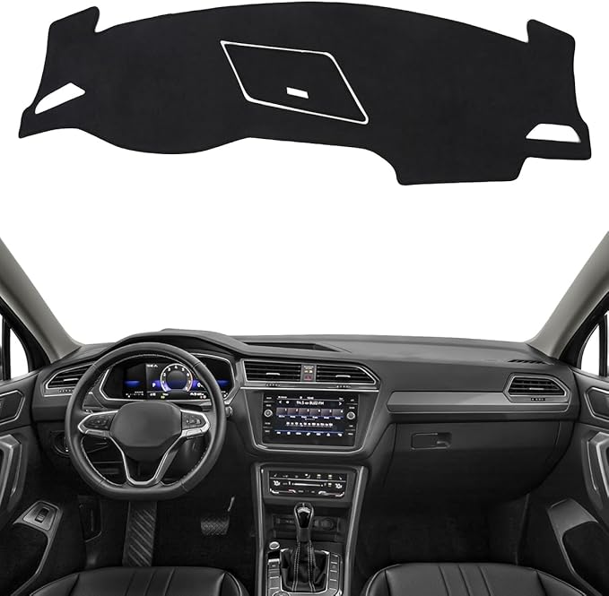 BIBLOZ Dash Cover for Volkswagen Tiguan 2018-2024 Accessories Black Flannel Dashboard Cover Mat Car Dashboard UV Sun Protection(Not for 2025+)