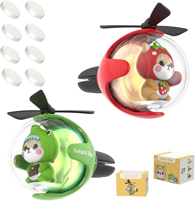 2Pcs Pilot Car Air Freshener, Cute Duck Car Vent Clip Air Freshener Automotive Air Outlet Fan Diffuser, Automotive Interiors Vent Decoration (Green+Red)