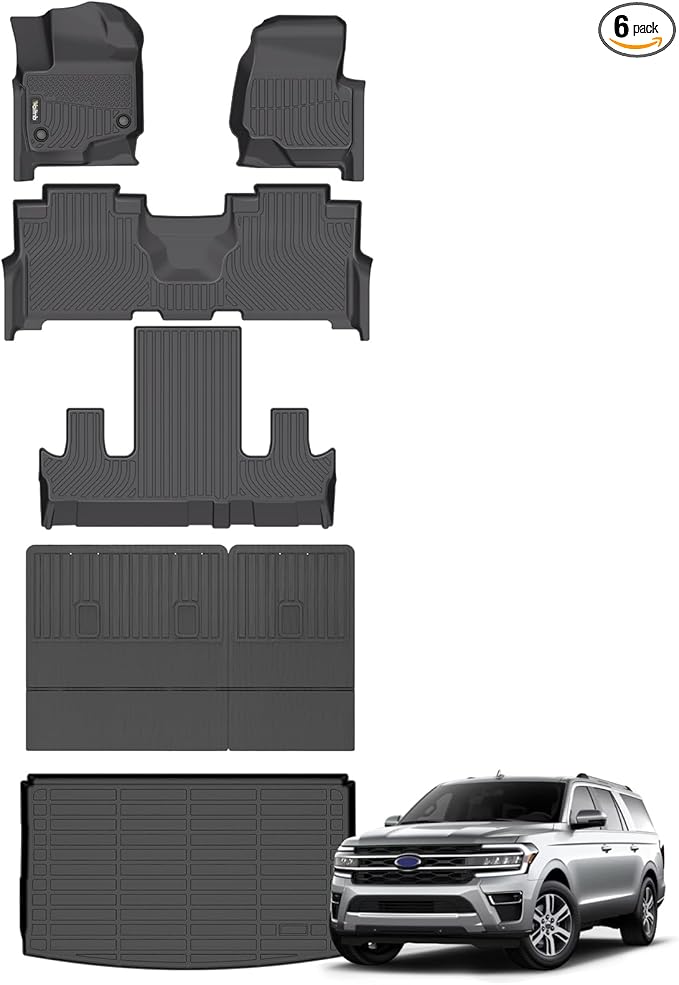 Wailtnb-All Weather Floor Mats & Cargo Liner Backrest Mat for Ford Expedition Max Bucket 2021-2024 7 Seat Custom Fit Ford Expedition Max Bucket 2021-2024 7 Seat Waterproof Durable Accessories