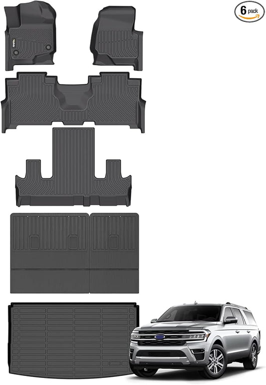 Wailtnb-All Weather Floor Mats & Cargo Liner Backrest Mat for Ford Expedition Max Bucket 2021-2024 7 Seat Custom Fit Ford Expedition Max Bucket 2021-2024 7 Seat Waterproof Durable Accessories
