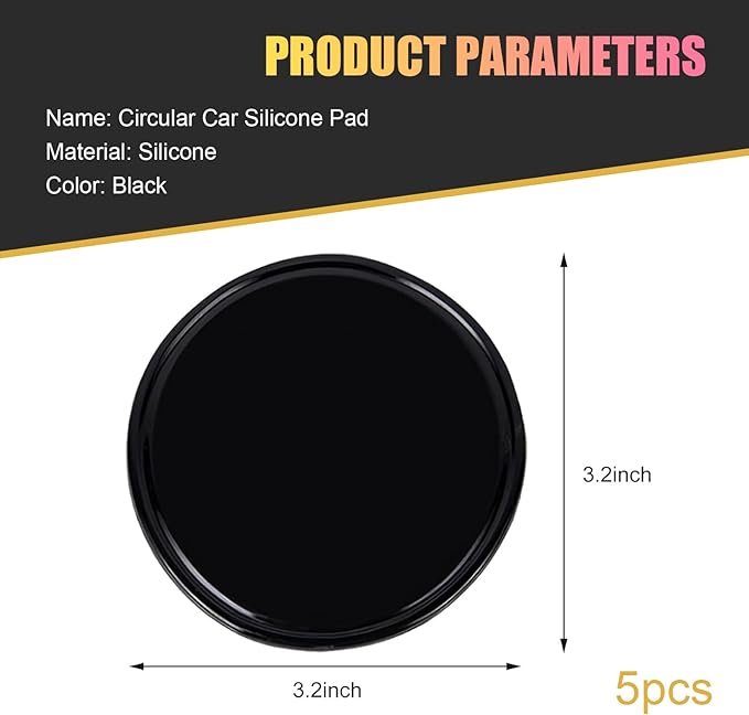 5 PCS Car Dashboard Sticky Non Slip Pad, Removable Anti-slip Mat for Smartphones GPS Keys Glasses, Waterproof & Heat-resistant Gel Pad, Universal for Most Cars, Trucks, SUVs (Black)