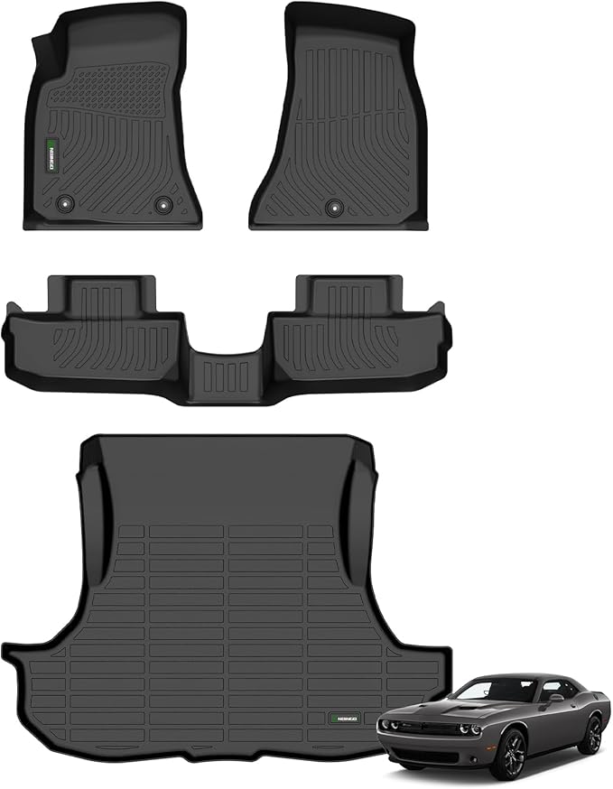 ANBINGO®-Floor Mats & Cargo Liner Custom for Dodge Challenger RWD 2015-2023 All Weather Protection TPE Heavy Duty Non-Slip Automotive Challenger RWD Mats Fits Full Set Accessories, Black