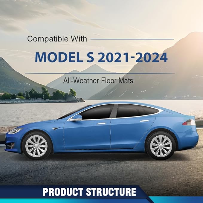 PIT66 TPE Floor Mats Fit Tesla Model S 2021-2024 with 1st Row Bucket and 2nd Row Truck Accessories Cargo Liners All Weather Protection Alfombrillas Y Revestimiento para Maletero Black