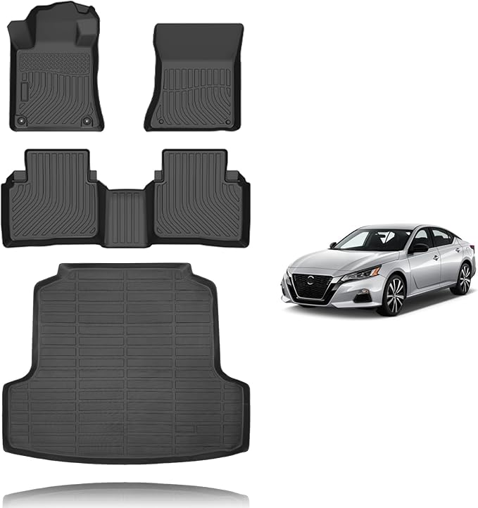 All Weather Car Floor Mats & Cargo Liner Set Fit for Nissan Altima 2019 2020 2021 2022 2023 2024 2025 Floor Liners Trunk Liner Altima Cargo Mat Accessories Black