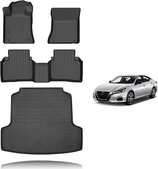 All Weather Car Floor Mats & Cargo Liner Set Fit for Nissan Altima 2019 2020 2021 2022 2023 2024 2025 Floor Liners Trunk Liner Altima Cargo Mat Accessories Black
