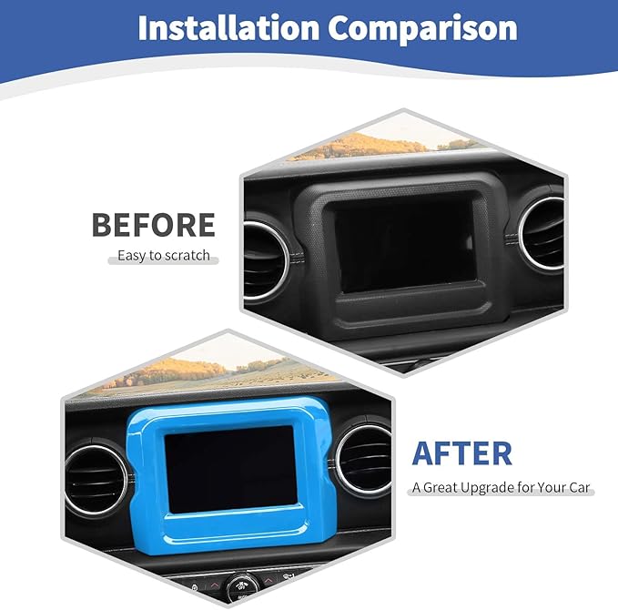 RT-TCZ for Jeep JL Center Console Radio Display Panel Trim Cover for Jeep Wrangler JL JLU Gladiator JT 2018-2023 Light Blue Interior Accessories 7 inch