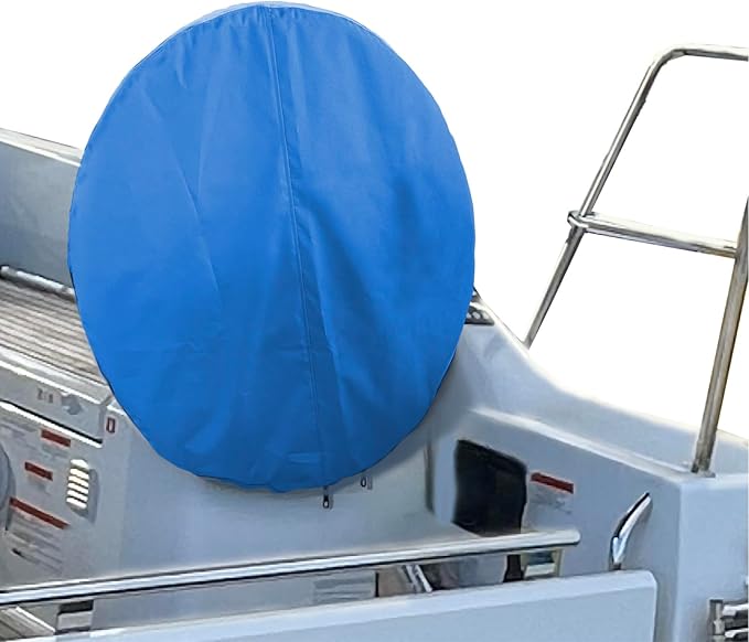 SavvyCraft Waterproof Boat Steering Wheel Covers, Heavy Duty Solution-Dyed 600D Fade-Resistant UV Protection Sailboat Yacht Marine Steering Wheel Protector Case, Vecro and Zipper Closure Blue 26"