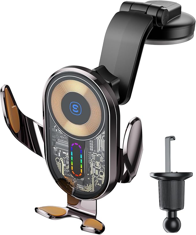 Wireless Car Charger, ESSAGER 15W Fast Charging Car Phone Holder Mount Auto Clamping Cell Phone Stand for iPhone 15 14 13 12 11 Pro Max, Samsung Galaxy S23 S22 S21