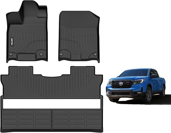 AIPOIL® Floor Mats for Honda Ridgeline 2017-2024 2025 Fits 1st & 2nd Row TPE All Weather Anti-Slip Floor Liners Full Set Custom Car Mats Accessories, Black