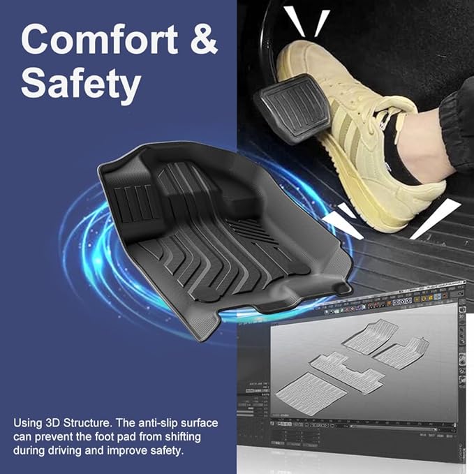 TPE Car Floor Mats for Ford F-150 2015-2025 & F150 Lightning 2022-2025 SuperCrew (Rear w/o Fold Flat Storage), Custom Fit Carpet Floor All Weather Truck Mats - Front and Rear Row, 3PCS