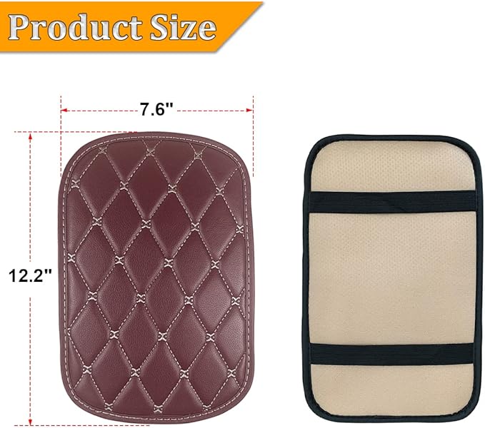 Auto Center Console Pad, PU Leather Car Center Console Box Cushion, Non Slip Soft Armrest Seat Box Cover, Waterproof Vehicle Armrest Protector for SUV, Truck, Car (Rhombic Lattice Wine Red/Beige)