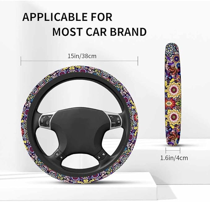 Abstract Flowers Car Steering Wheel Cover Colorful Steering Wheel Cover Car Decor Suitable for Most Vehicles Including Trucks and SUV