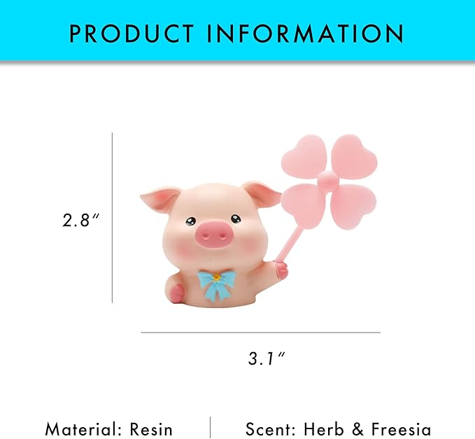 ADR. Cute Pig Car Air Fresheners Vent Clip, Spinning Fan Aroma Diffuser, Gift for Women (Pig)
