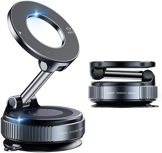 360°Adjustable Vacuum Magnetic Phone Holder for Car [96+LBS Suction & 2800gf Magnetic],Hands-Free Suction Cup Phone Mount for Magsafe,Car Mount for iPhone 17 Pro Max 16 15 14 13 and All Smartphones