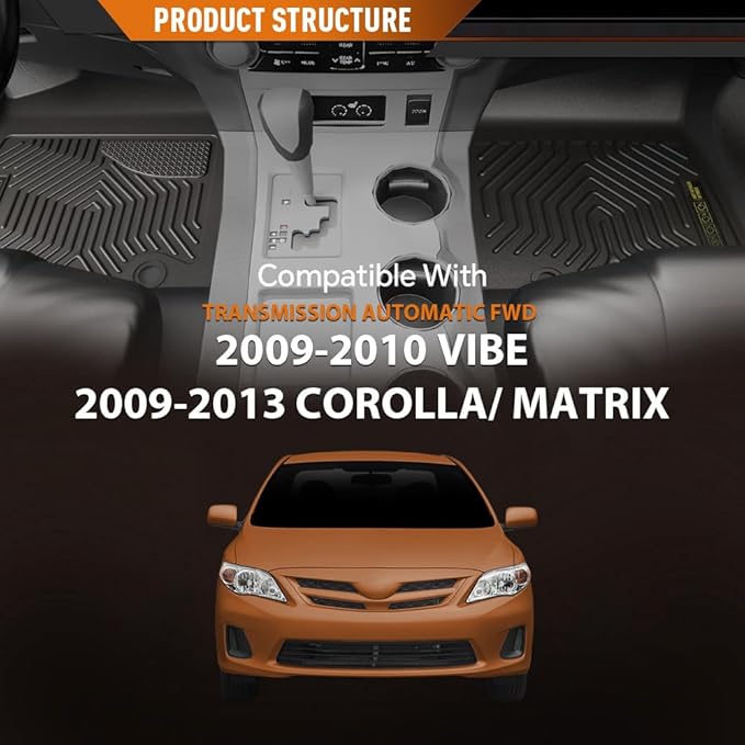 ANDPLAY TPE Floor Mats Liners 3PCS Compatible with Pontiac Vibe 2009-2010 Fit Toyota Corolla/Matrix 2009-2013 Transmission Automatic FWD All Weather Protection Floor Liners alfombras para carro Black