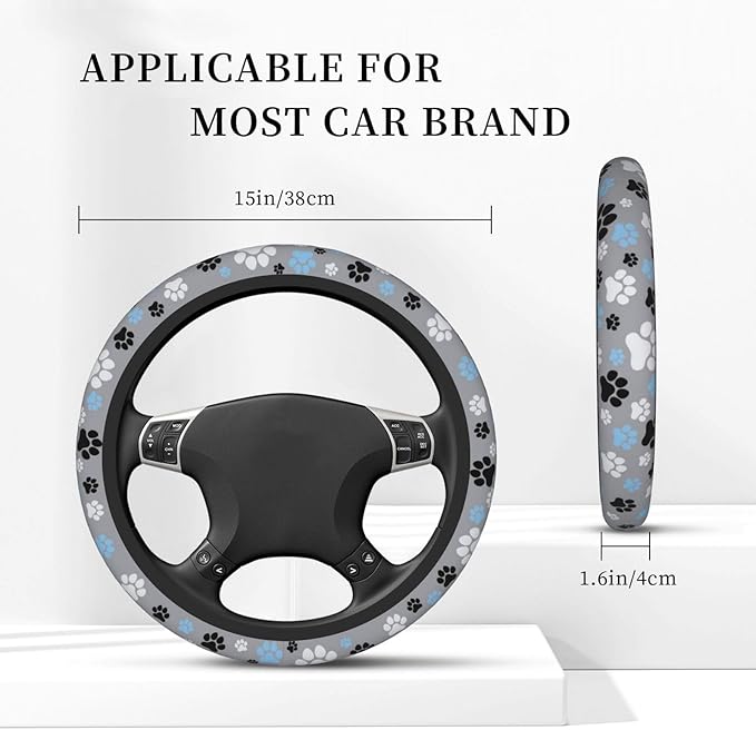 Paw Print Steering Wheel Cover Car Decor for Women