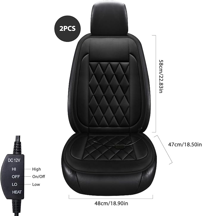 2Pcs Universal Seat Cushion, Comfortable Large Heated Seat Cover，Non-Slip Breathable Unique Back Rest Matt Black (Black)