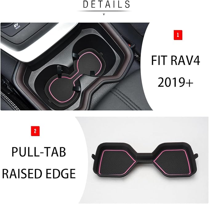 Auovo 3D Cup Holder Inserts for Toyota RAV4 Accessories 2025 2024 2023 2022 2021 2020 2019 Silicone Center Console Cup Holder Coaster Liner Mat Pad Interior Trims (Pink, 2pcs kit)