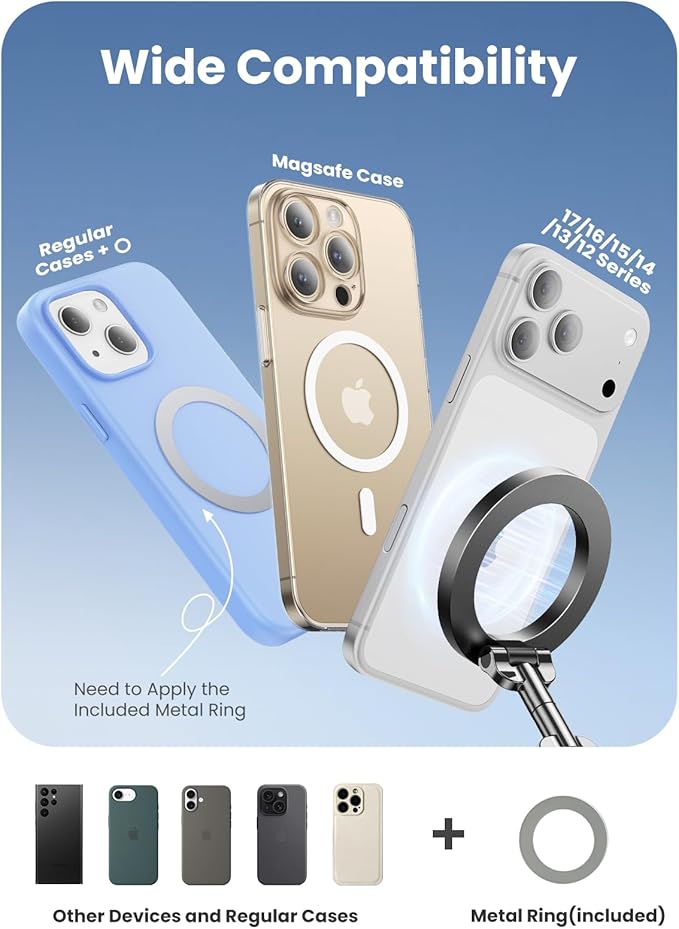 Vacuum Magnetic Phone Holders for Your Car, Upgraded Nano Gel Suction Car Phone Holder, 360° Adjustable Car Phone Mount for MagSafe, Foldable Phone Mount for Car for iPhone & Android