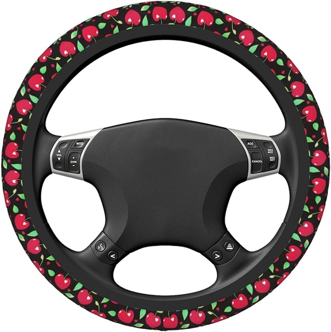 Red Cherry and Hearts Steering Wheel Cover for Women Girls, 15 Inches Anti-Slip Steering Wheel Cover for Auto Truck SUV