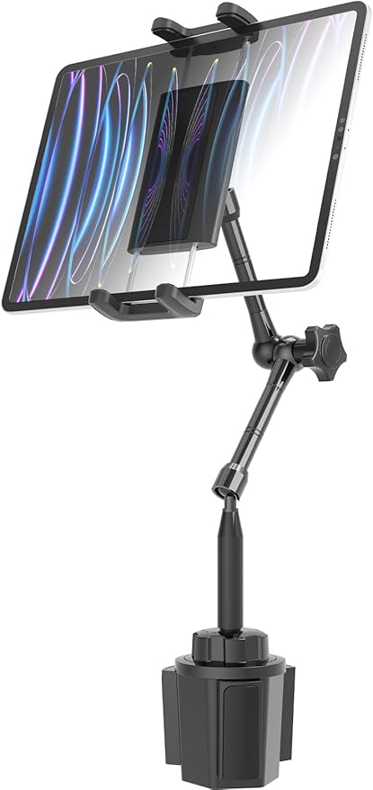 Car Cup Holder Tablet Mount for 4.7-13" iPad & Phone, Extra-Length Metal Arm（12.9"） Truck Cup Tablet Holder with 360° Adjustable Arm, Cupholder for iPad Pro, Air, Mini, Galaxy Tab, Fire HD
