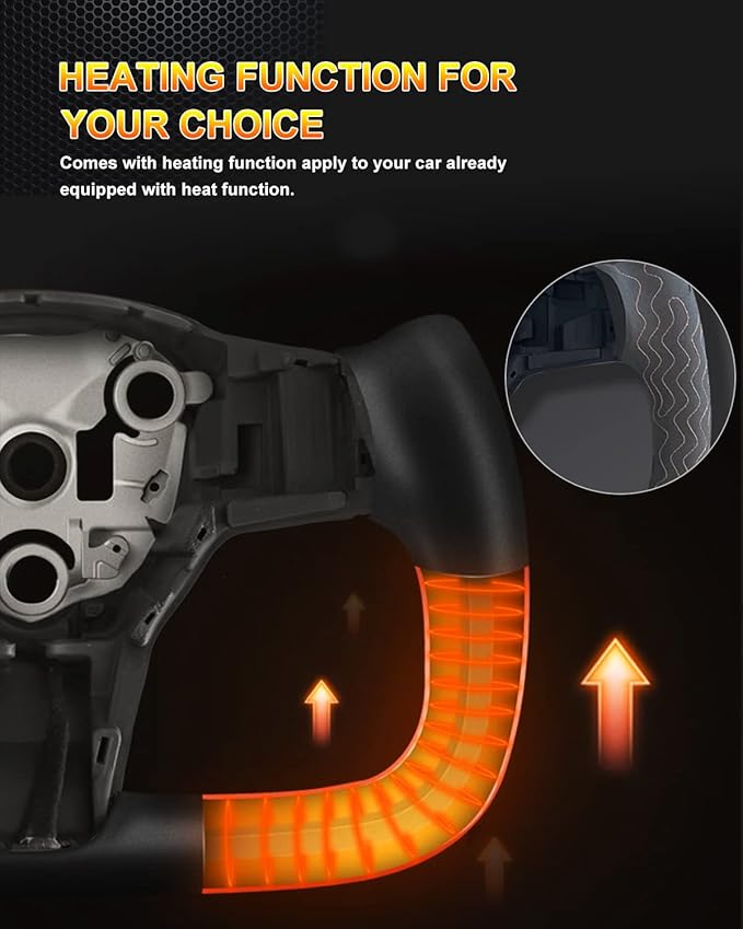 ZIMABLUE Yoke Steering Wheel Personalized Yoke Steering Wheel Suede Leather without Front Trim for Tesla Model 3 2017-2023, Model Y 2019-2024 With Heating Function