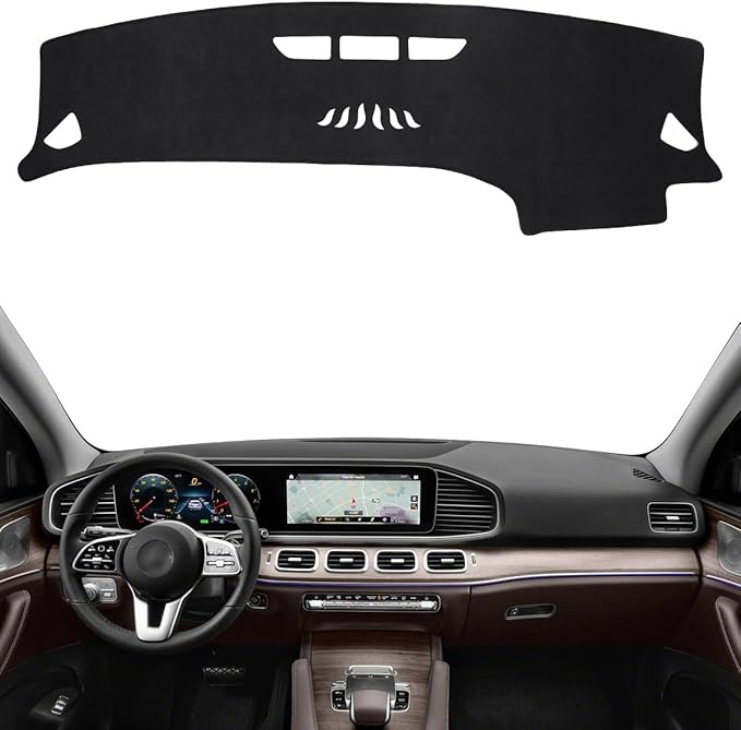 BIBLOZ Dash Cover Mat for Mercedes Benz 2020-2024 2025 2026 GLE Model GLE350 GLE450 GLE450e GLE580 GLE53 GLE63 Accessories Black Flannel Interior Trim Car Dashboard UV Sun (No HUD)