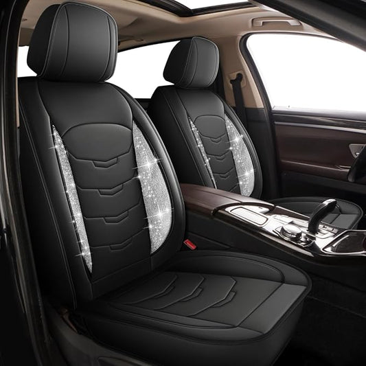 Seat Covers Fit for Toyota Highlander 2007-2026: Bling Diamond Faux Leather Automotive Cushion Covers Waterproof Breathable Car Seat Cover Airbag Compatible Seat Protector (Full Seats, Black)